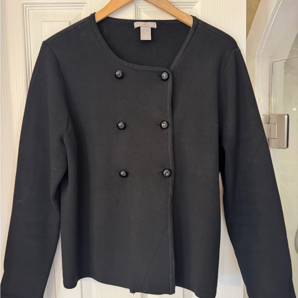 H&M Black Double-Breasted Knit Jacket